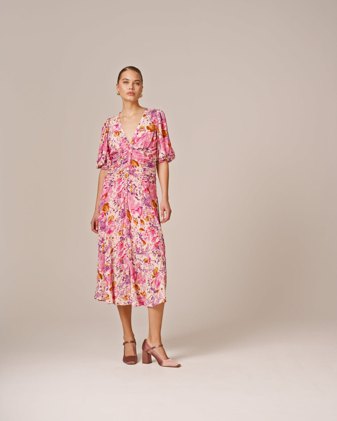 Crepe Button Down Gown Watercolor Bloom | Kjoler | Smuk - Dameklær på nett