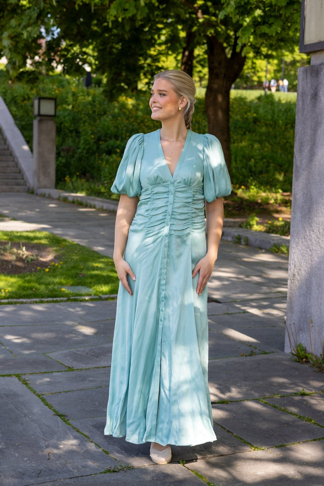 Crepe Satin Rouching Gown Turquoise | Kjoler | Smuk - Dameklær på nett