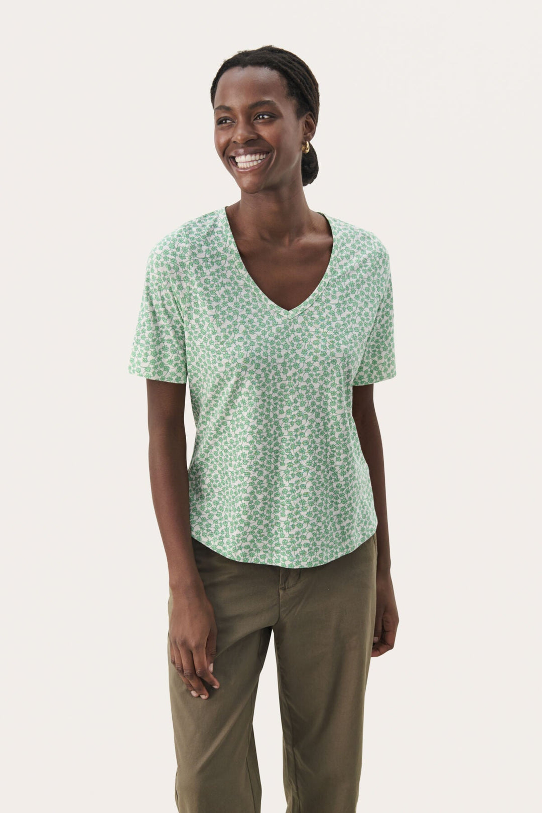 Curlia T-Shirt Green Mini Grid Flower | Topper | Smuk - Dameklær på nett