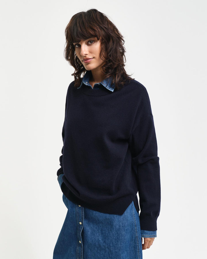 Superfine Lambswool Crew Neck Sweater Evening Blue