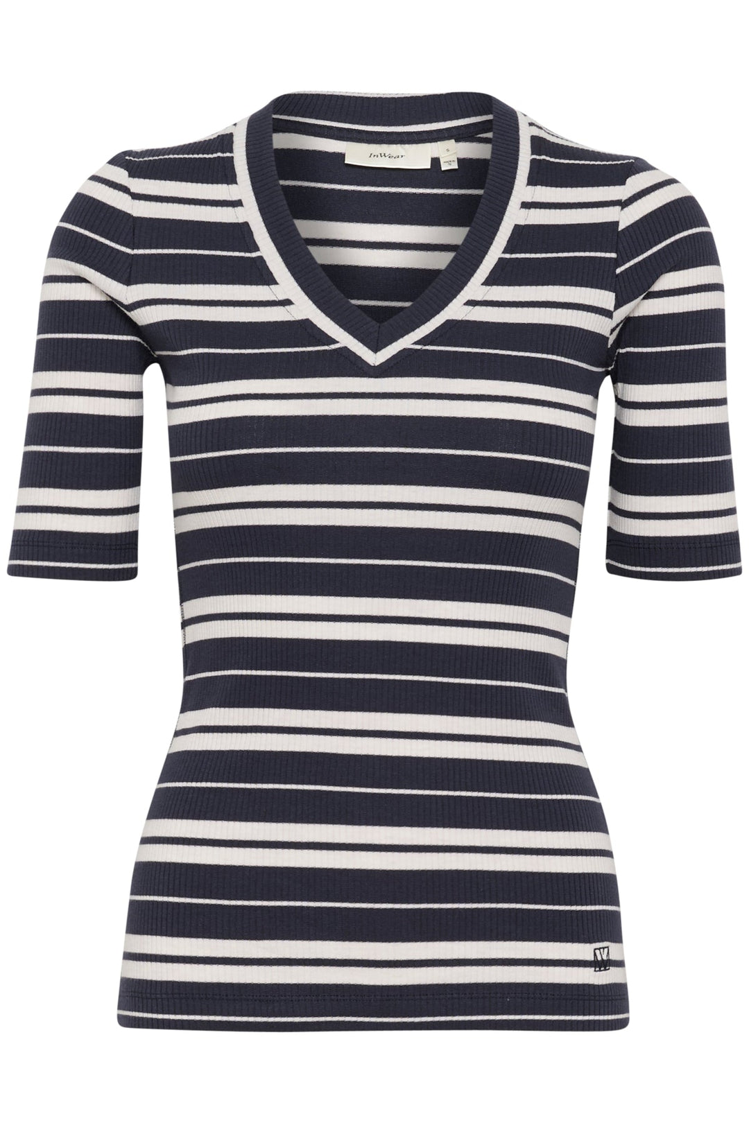 Dagnaiw Striped V T-Shirt Small/Big Stripe Marine Blue | Topper | Smuk - Dameklær på nett