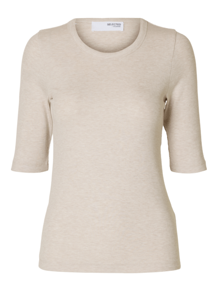 Dianna 2/4 O - Neck Top Oatmeal Melange | Topper | Smuk - Dameklær på nett