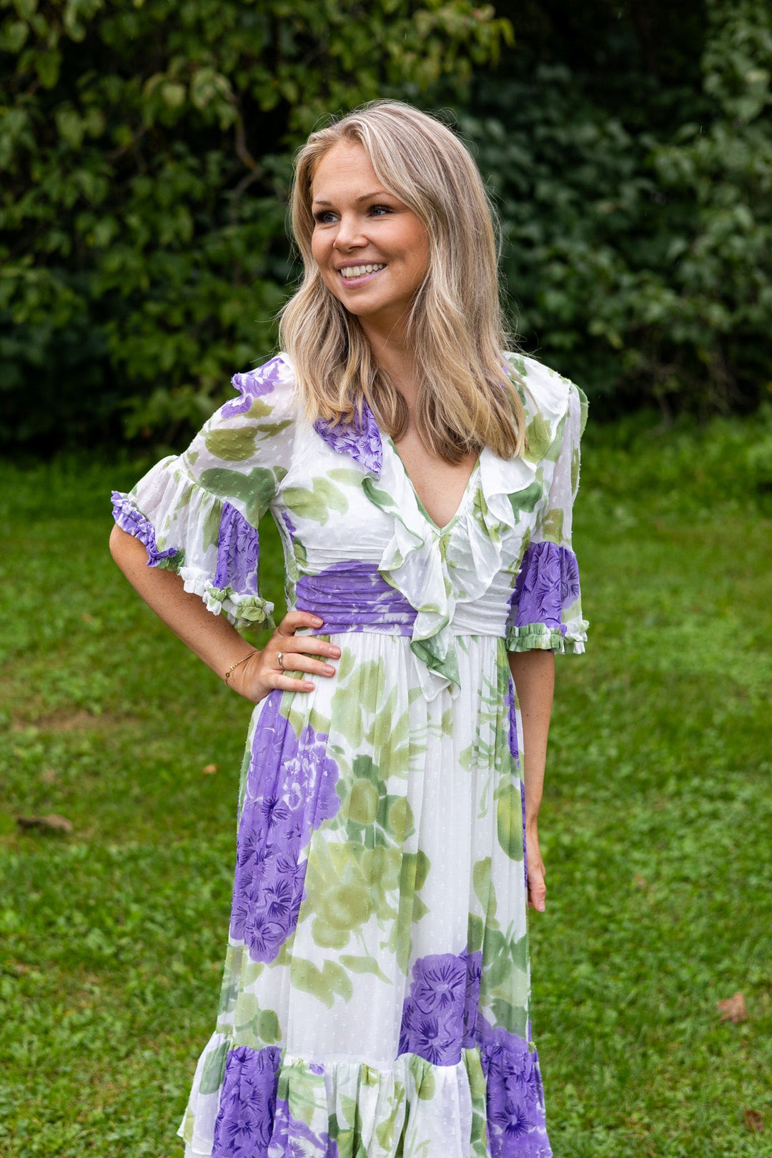 Dotted Georgette Rouching Dress Purple Flowerfield | Kjoler | Smuk - Dameklær på nett