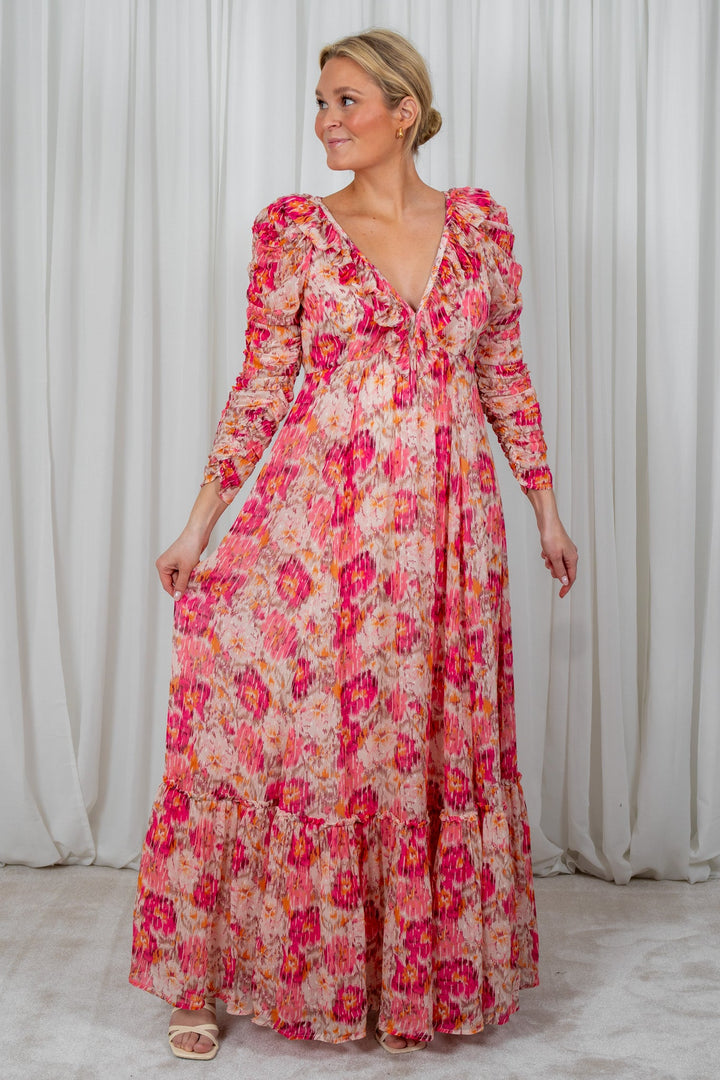 Dotted Georgette Rouching Gown Brushed Blossom | Kjoler | Smuk - Dameklær på nett