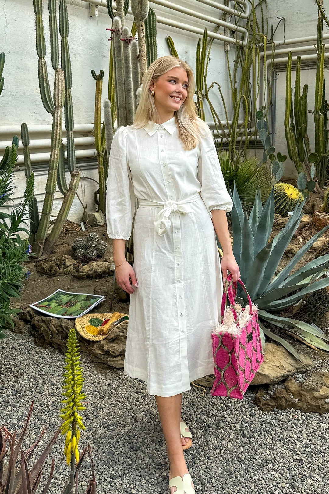 Flaxy 3/4 Linen Shirt Dress Star White | Kjoler | Smuk - Dameklær på nett