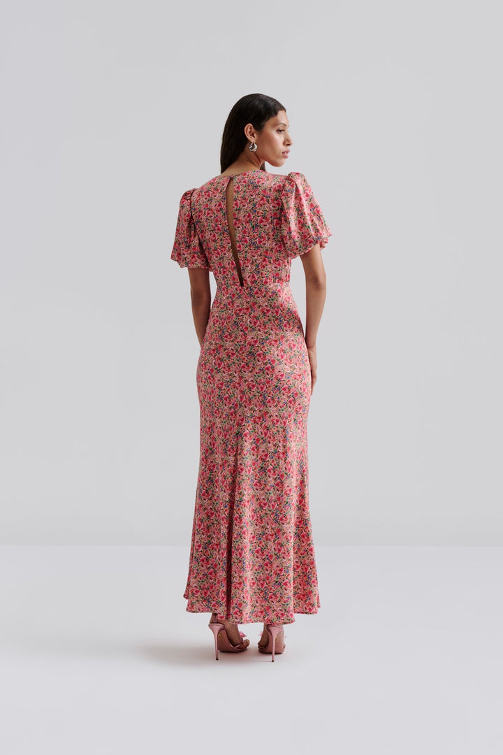 Freja Pouf Sleeve Maxi Dress Pink Ditsy | Kjoler | Smuk - Dameklær på nett