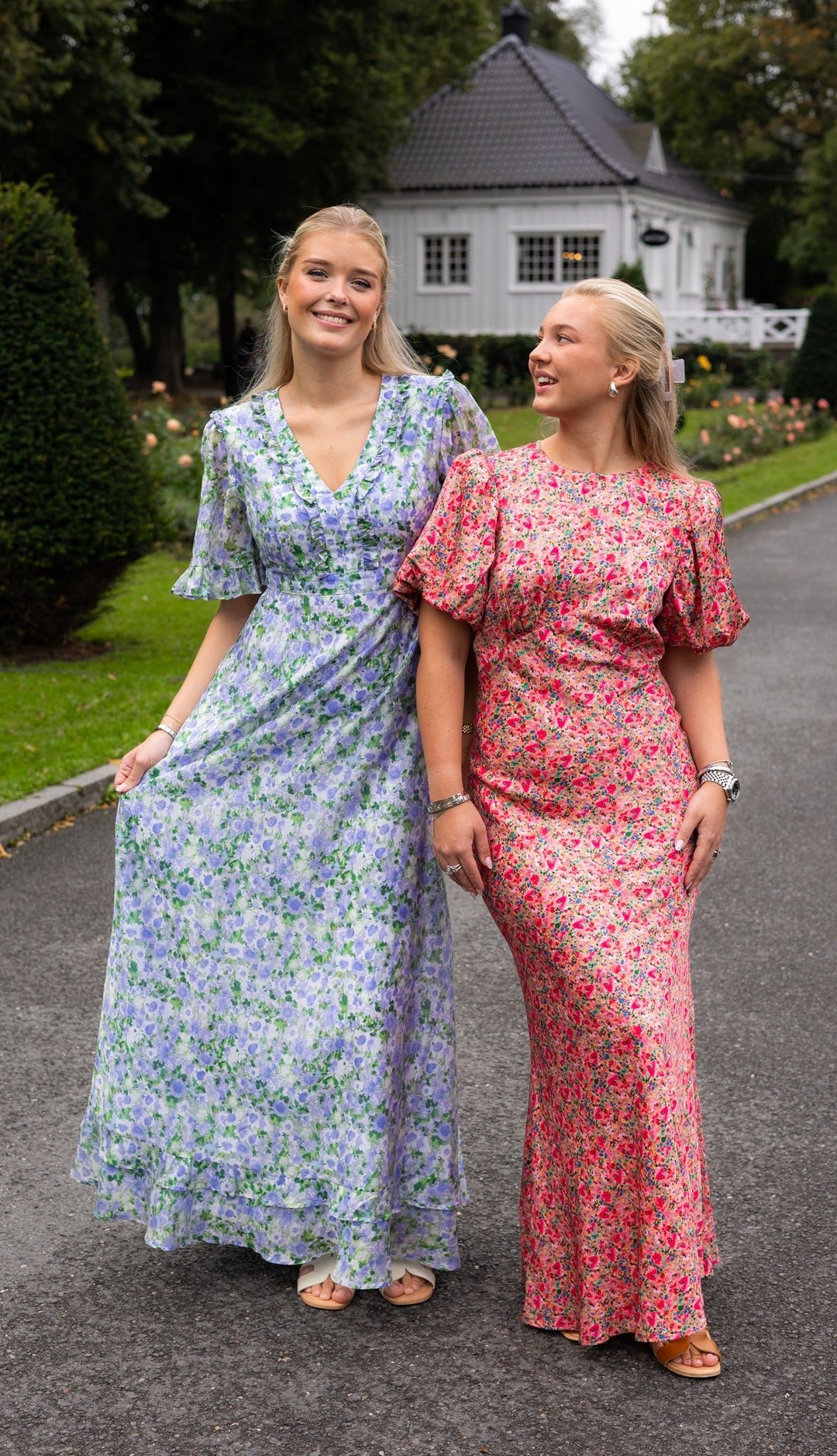 Freja Pouf Sleeve Maxi Dress Pink Ditsy | Kjoler | Smuk - Dameklær på nett