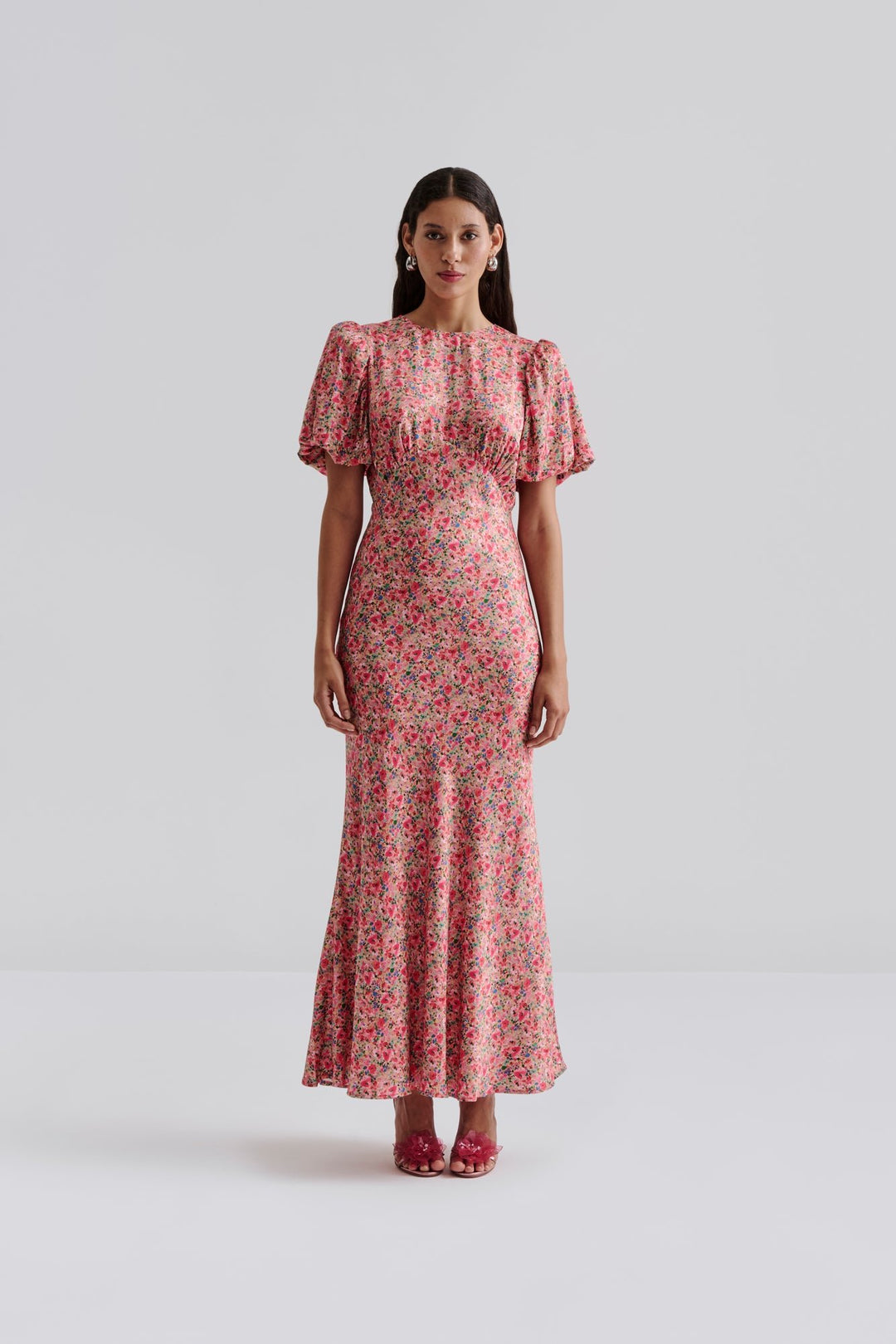 Freja Pouf Sleeve Maxi Dress Pink Ditsy | Kjoler | Smuk - Dameklær på nett