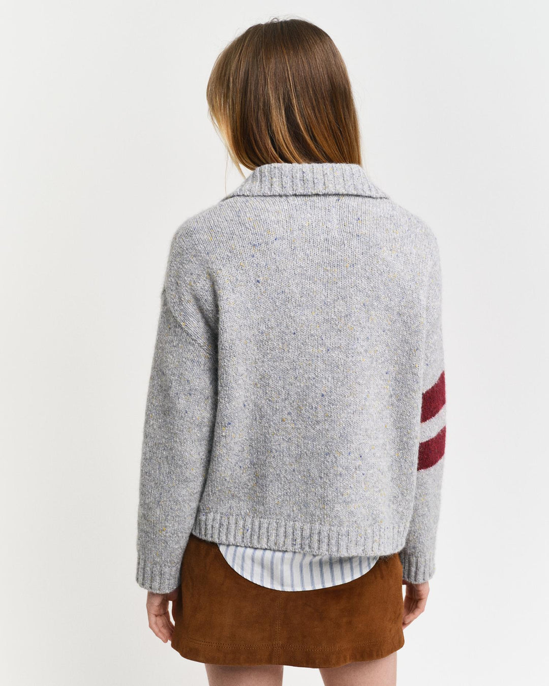 G Intarsia Knitted Polo Sweater Light Grey Melange | Genser | Smuk - Dameklær på nett