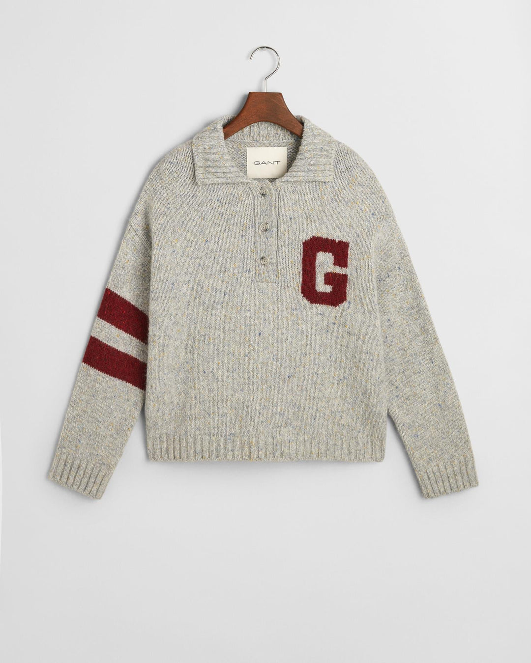 G Intarsia Knitted Polo Sweater Light Grey Melange | Genser | Smuk - Dameklær på nett