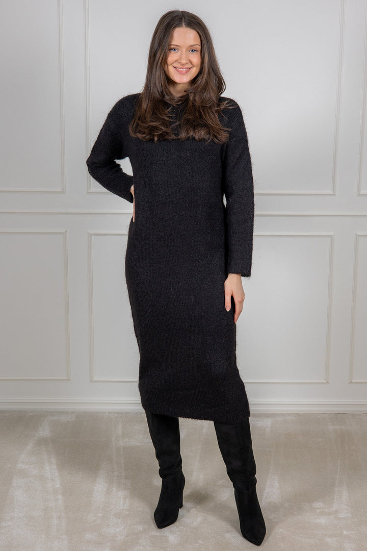 Gabella Ls Knit O - Neck Dress Camp Black | Kjoler | Smuk - Dameklær på nett