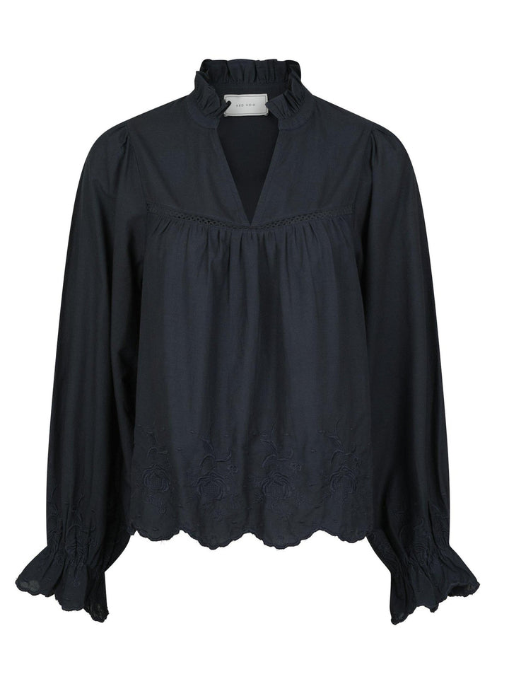 Heline Emb Blouse Navy | Skjorter og bluser | Smuk - Dameklær på nett