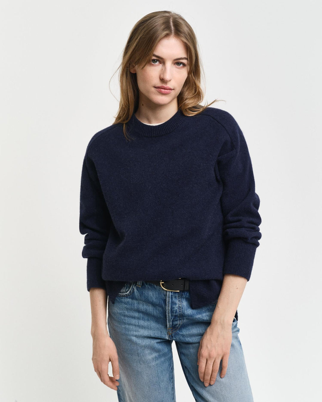 Herringbone Detail Crew Neck Sweater Evening Blue | Genser | Smuk - Dameklær på nett