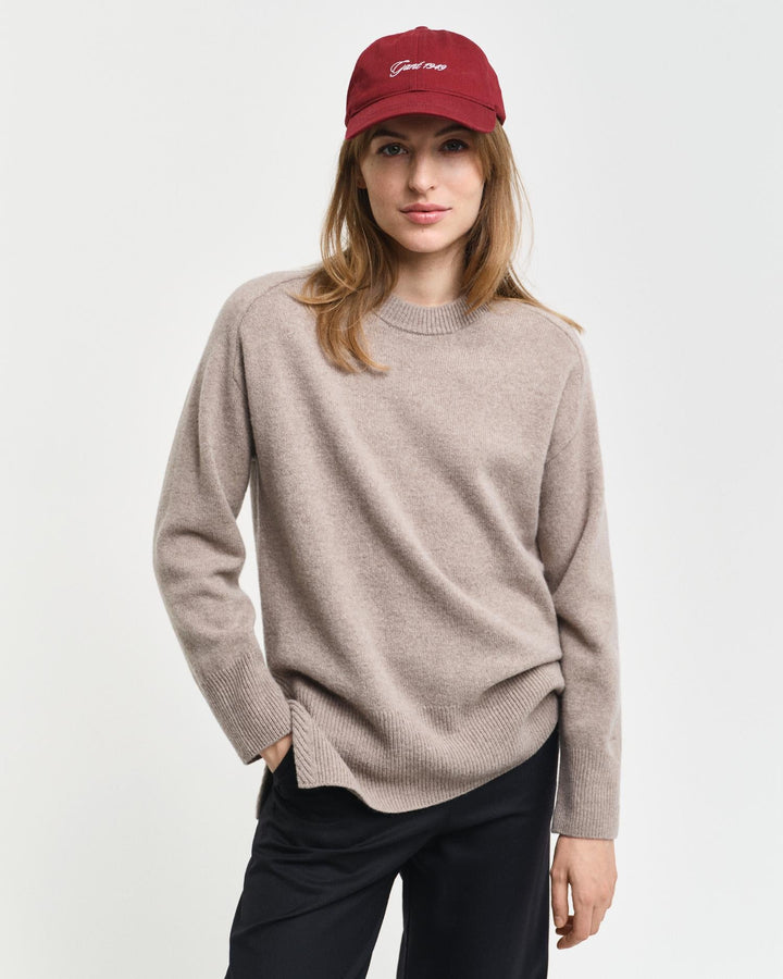 Herringbone Detail Crew Neck Sweater Warm Grey | Genser | Smuk - Dameklær på nett