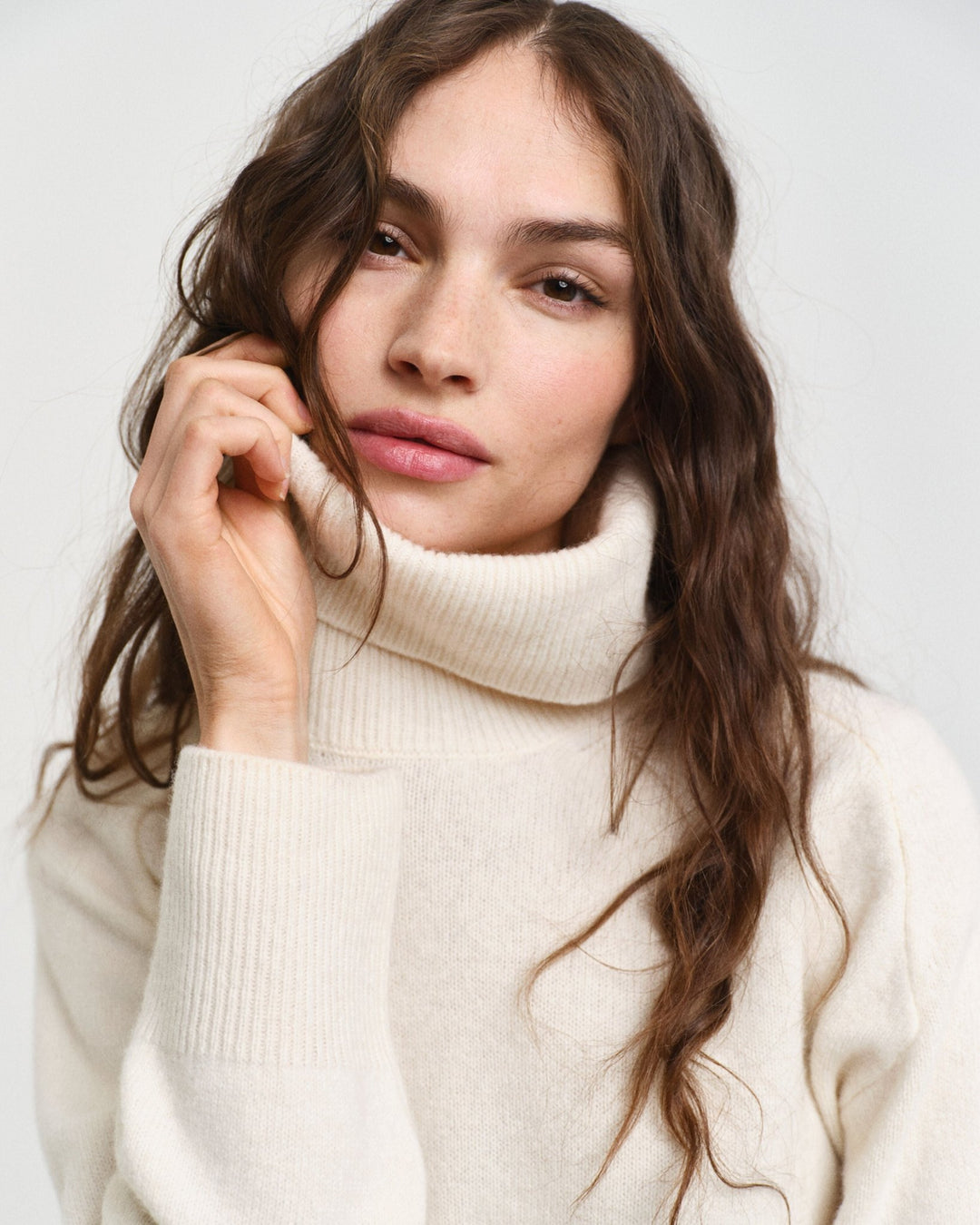 Herringbone Detail Turtleneck Cream | Genser | Smuk - Dameklær på nett