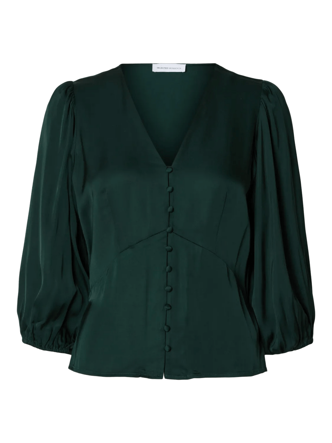 Jyline 3/4 Buttoned Satin Top B Scarab | Topper | Smuk - Dameklær på nett