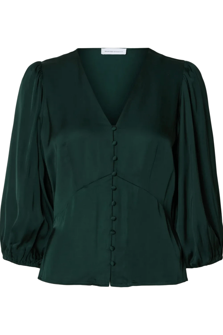 Jyline 3/4 Buttoned Satin Top B Scarab | Topper | Smuk - Dameklær på nett