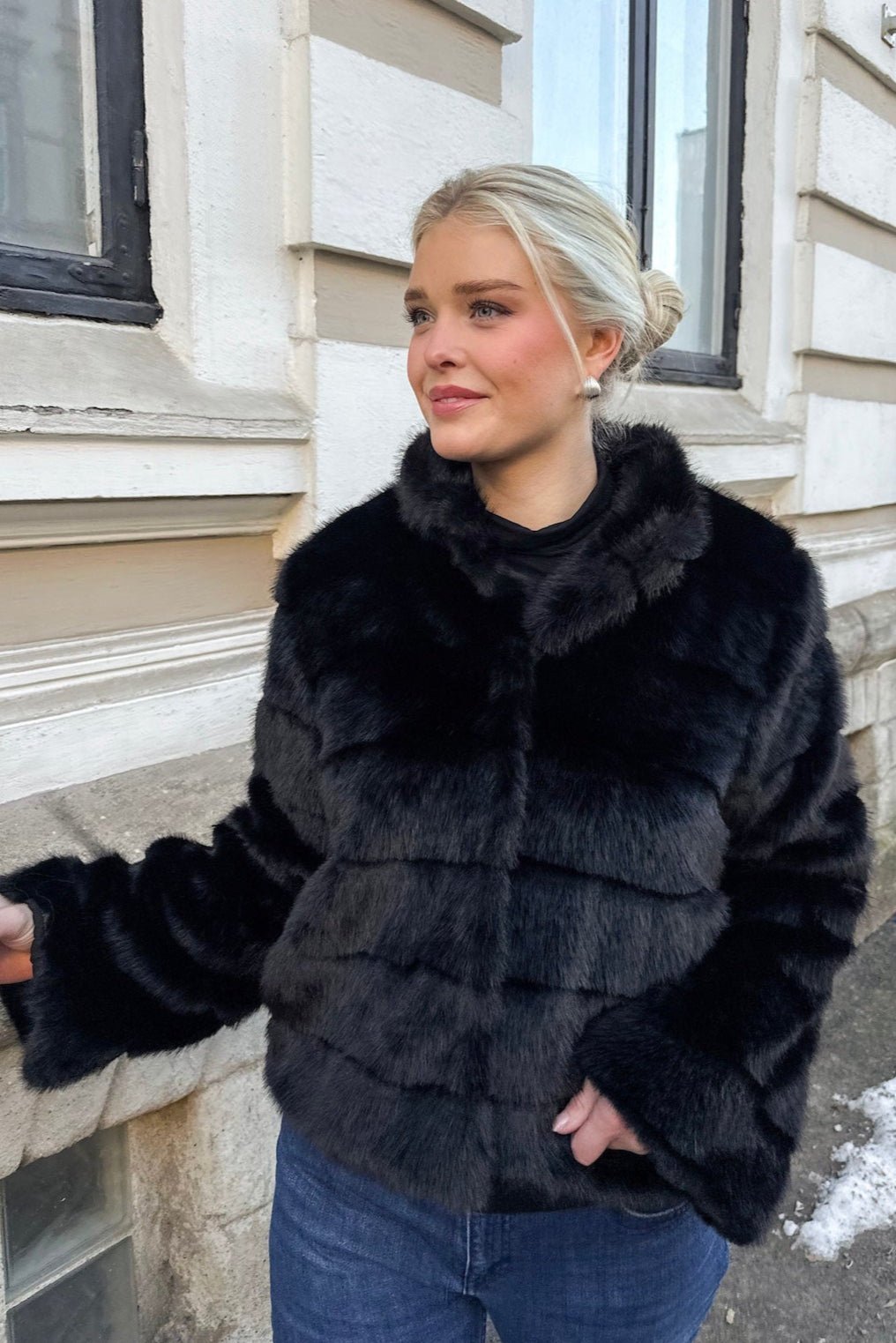 Kahlia Shaved Faux Fur Coat Black | Yttertøy | Smuk - Dameklær på nett