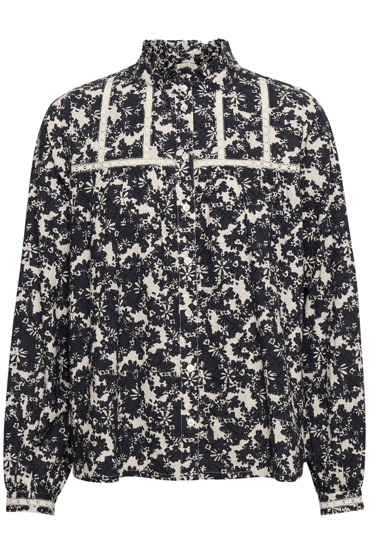 Leolupw Shirt Dark Navy Contrast Flower | Skjorter og bluser | Smuk - Dameklær på nett