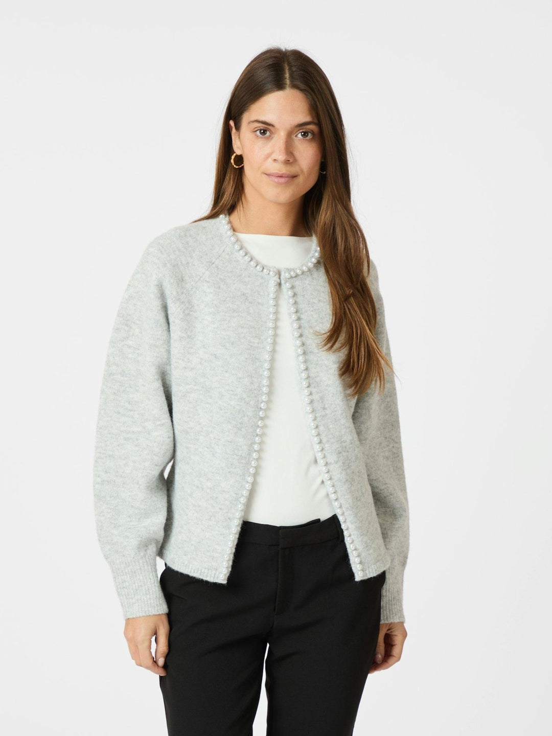 Lilly Pearl Knit Cardigan Light Grey Melange | Genser | Smuk - Dameklær på nett