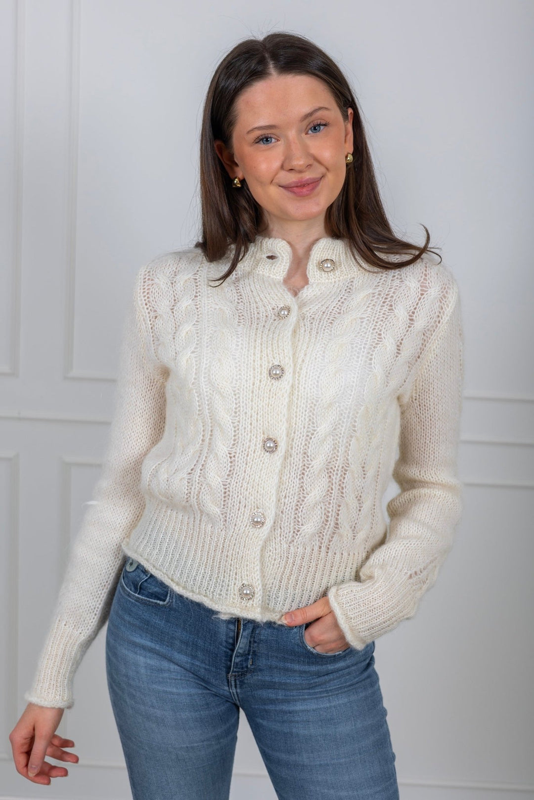 Liva Ls Knit Cardigan Star White | Genser | Smuk - Dameklær på nett