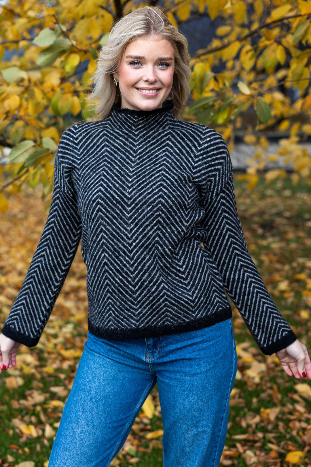 Lulu Ls Herringbone Knit High Neck Black Birch | Genser | Smuk - Dameklær på nett