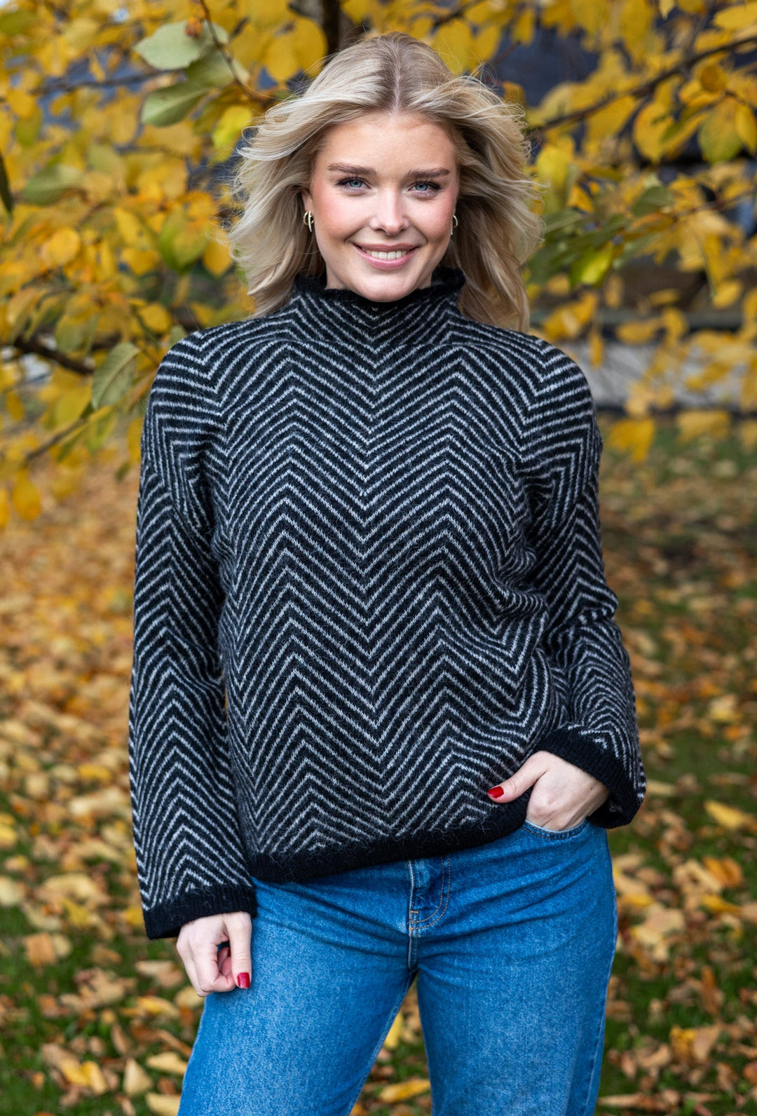 Lulu Ls Herringbone Knit High Neck Black Birch | Genser | Smuk - Dameklær på nett