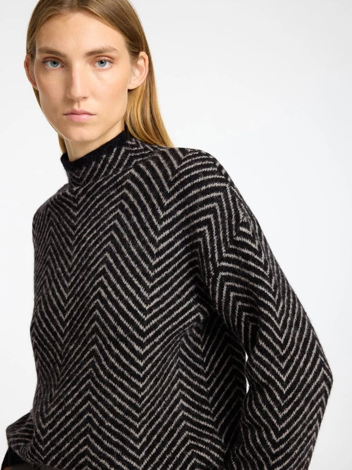 Lulu Ls Herringbone Knit High Neck Black Birch | Genser | Smuk - Dameklær på nett