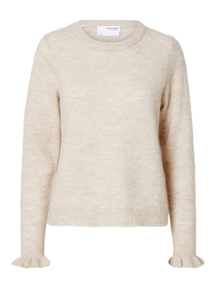 Lulu Ls Knit Frill Cuff O - Neck Birch Melange | Genser | Smuk - Dameklær på nett