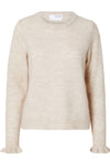 Lulu Ls Knit Frill Cuff O-Neck Birch Melange