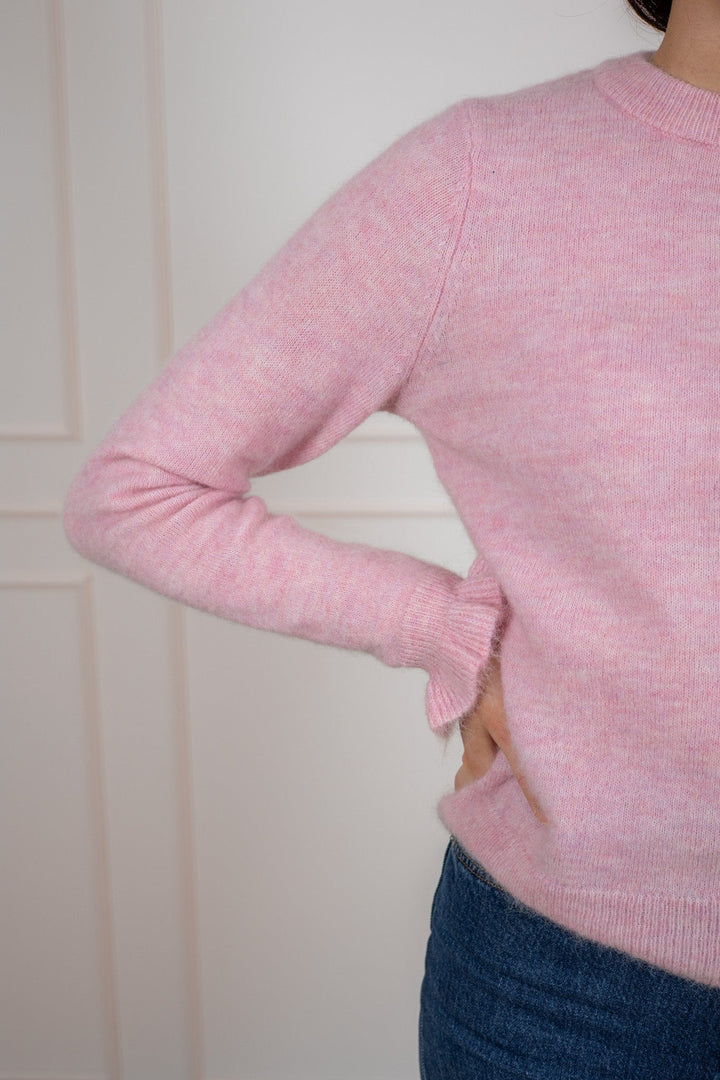 Lulu Ls Knit Frill Cuff O - Neck Bleached Mauve Melange | Genser | Smuk - Dameklær på nett