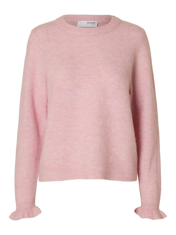 Lulu Ls Knit Frill Cuff O - Neck Bleached Mauve Melange | Genser | Smuk - Dameklær på nett