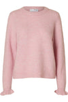 Lulu Ls Knit Frill Cuff O-Neck Bleached Mauve Melange