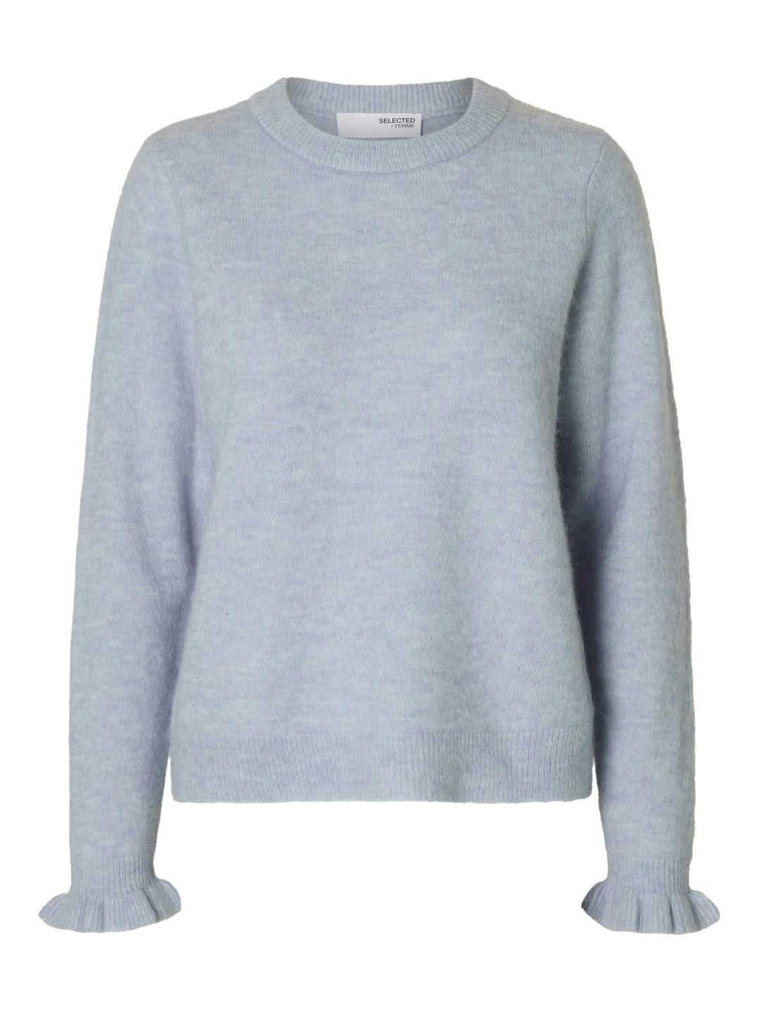 Lulu Ls Knit Frill Cuff O - Neck Cashmere Blue Melange | Genser | Smuk - Dameklær på nett