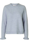 Lulu Ls Knit Frill Cuff O-Neck Cashmere Blue Melange