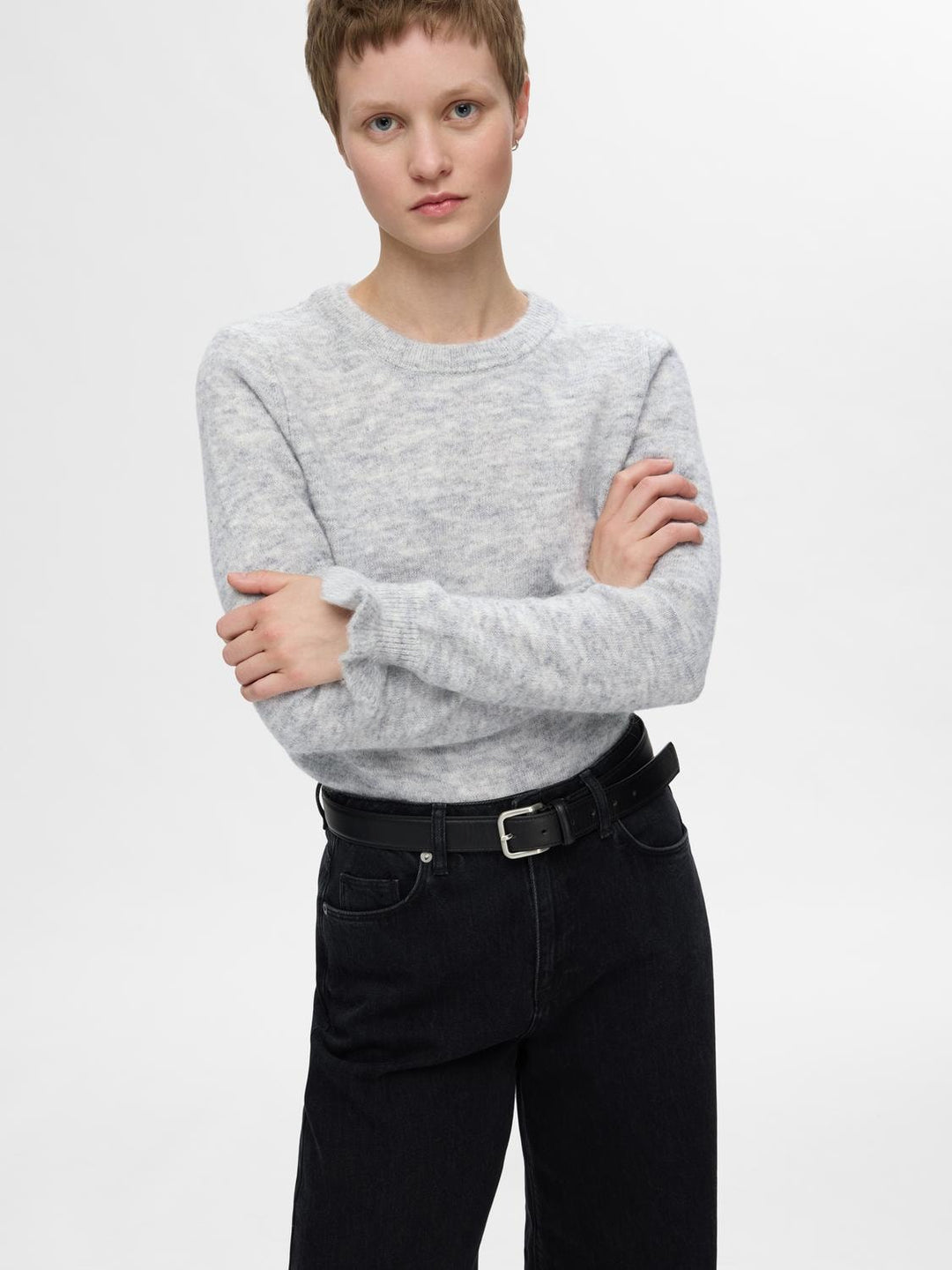 Lulu Ls Knit Frill Cuff O - Neck Light Grey Melange | Genser | Smuk - Dameklær på nett