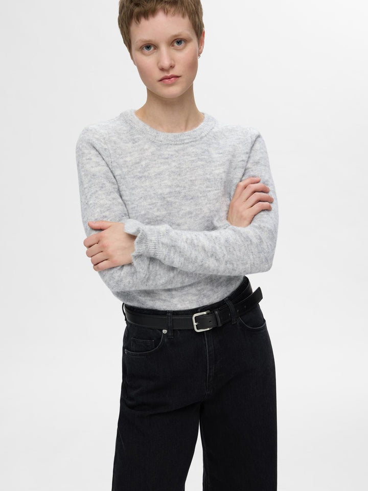 Lulu Ls Knit Frill Cuff O - Neck Light Grey Melange | Genser | Smuk - Dameklær på nett