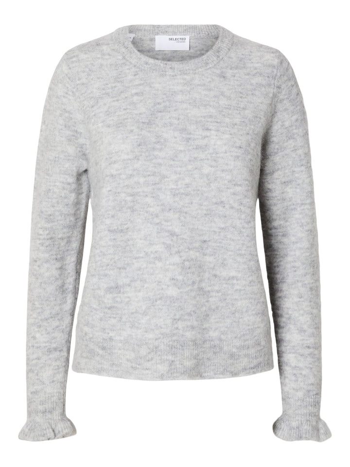 Lulu Ls Knit Frill Cuff O - Neck Light Grey Melange | Genser | Smuk - Dameklær på nett