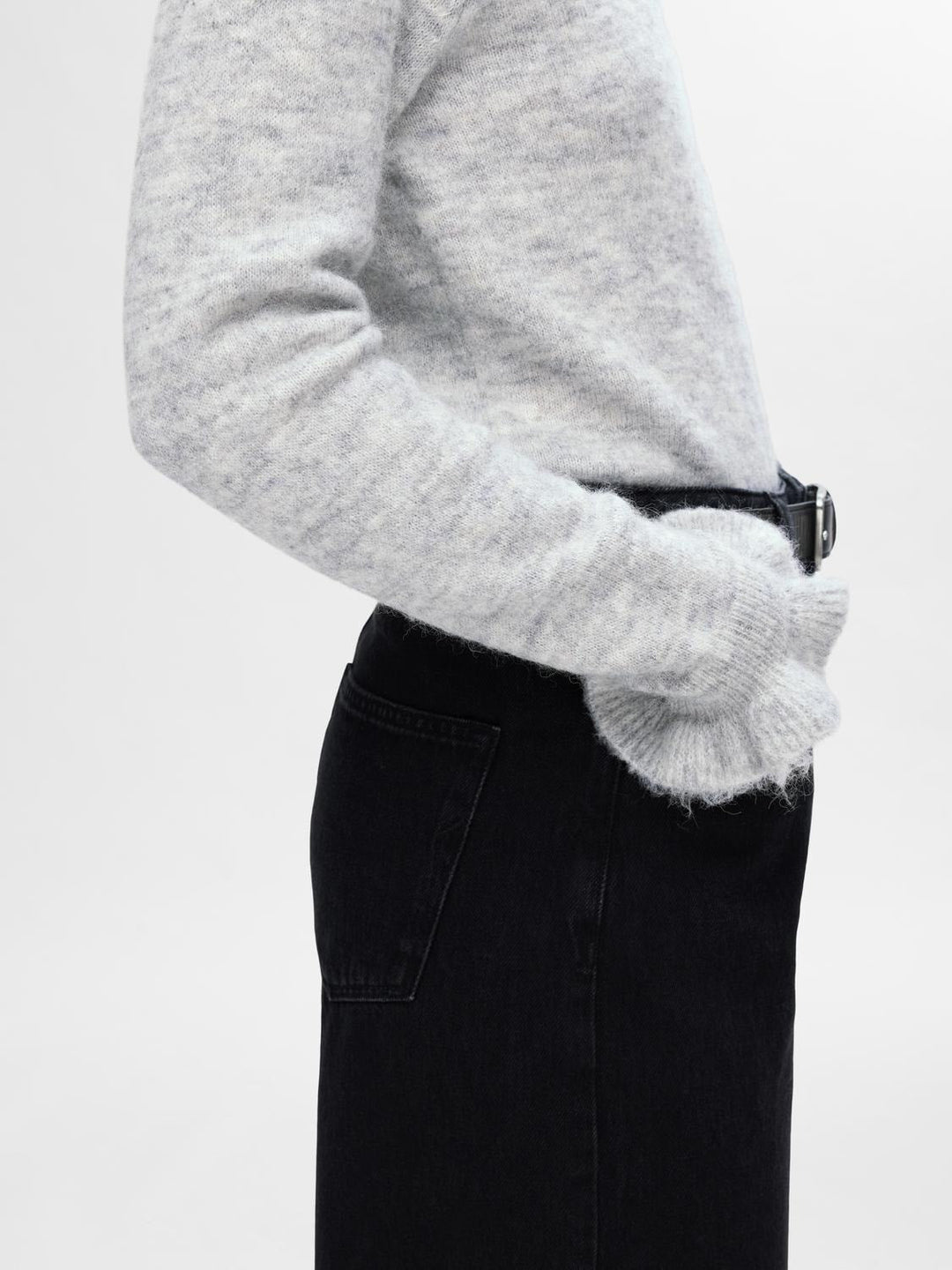 Lulu Ls Knit Frill Cuff O - Neck Light Grey Melange | Genser | Smuk - Dameklær på nett