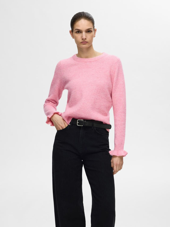 Lulu Ls Knit Frill Cuff O - Neck Peony Melange | Genser | Smuk - Dameklær på nett