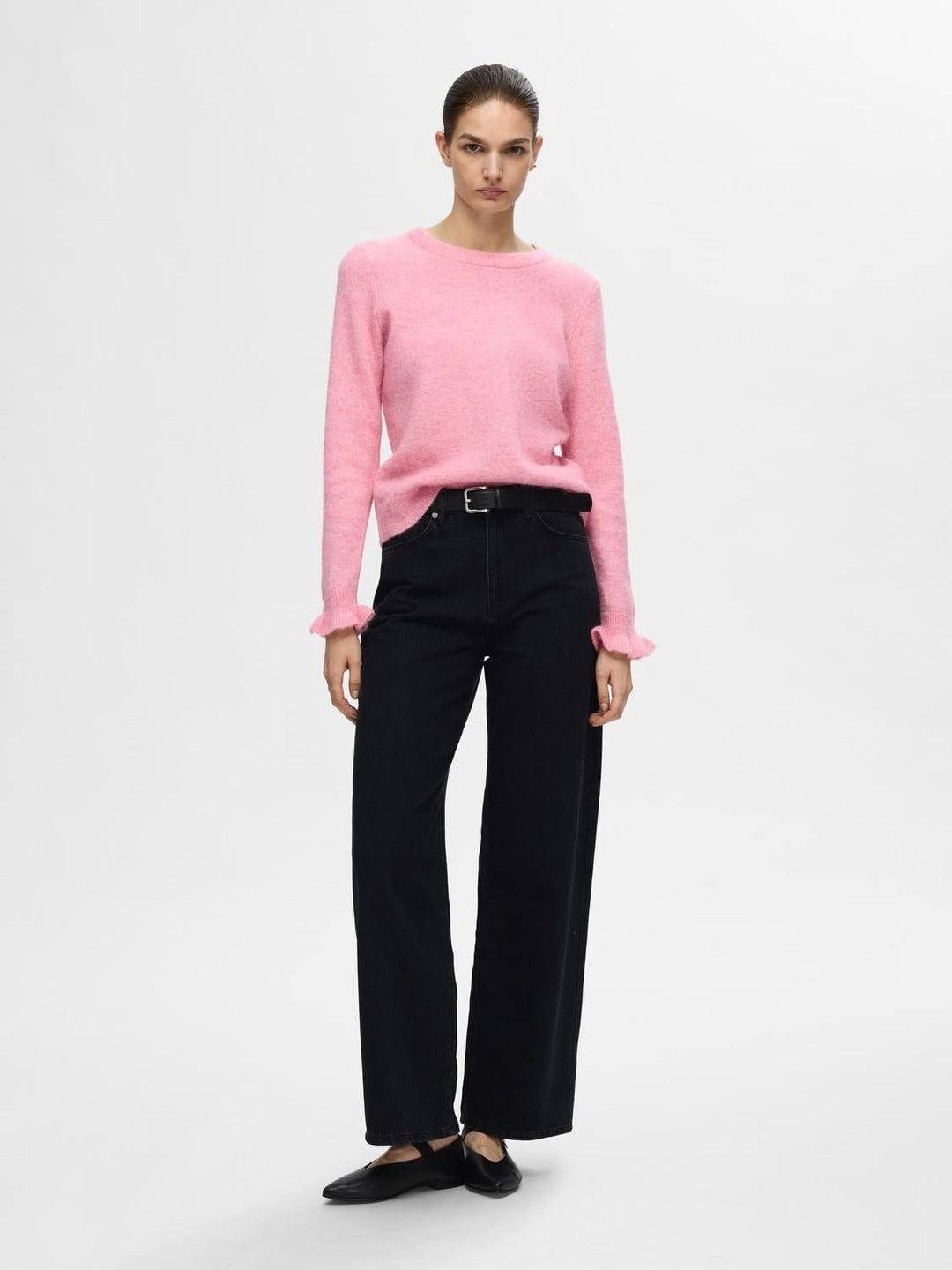 Lulu Ls Knit Frill Cuff O - Neck Peony Melange | Genser | Smuk - Dameklær på nett