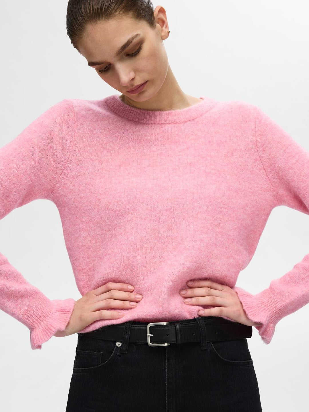 Lulu Ls Knit Frill Cuff O - Neck Peony Melange | Genser | Smuk - Dameklær på nett