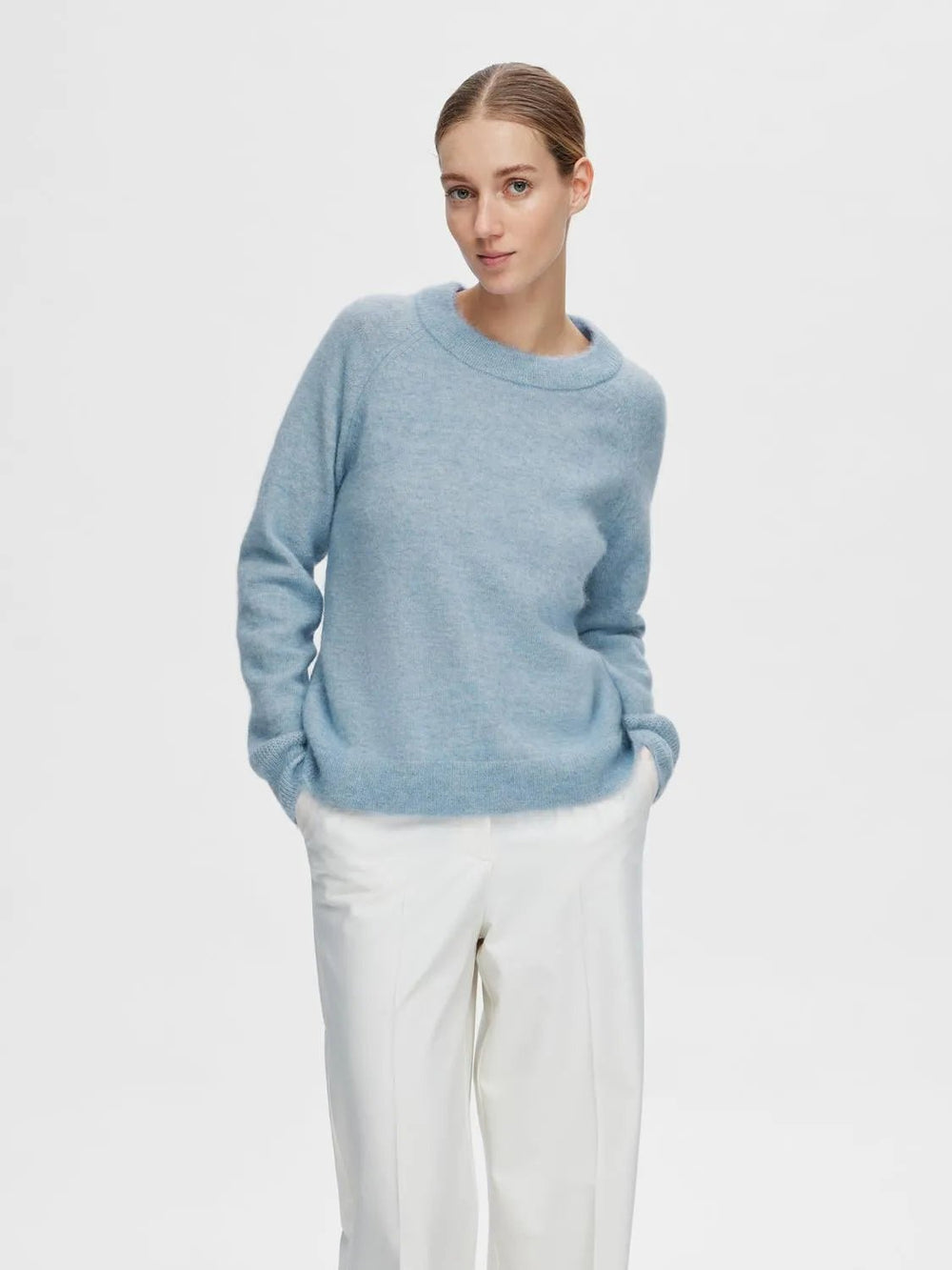 Lulu Ls Knit O - Neck Cashmere Blue Melange | Genser | Smuk - Dameklær på nett