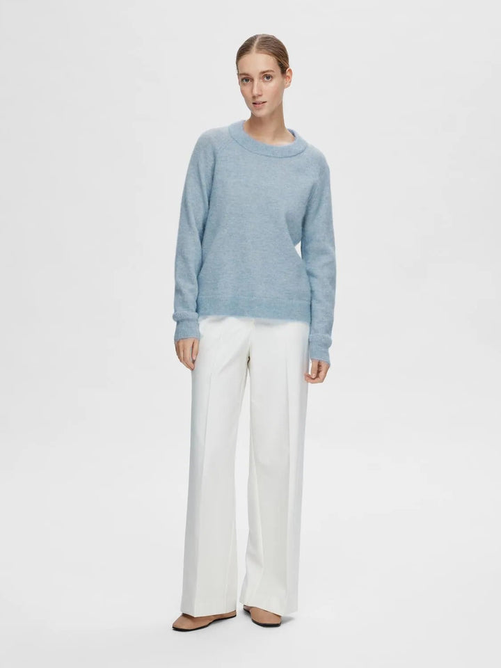 Lulu Ls Knit O - Neck Cashmere Blue Melange | Genser | Smuk - Dameklær på nett