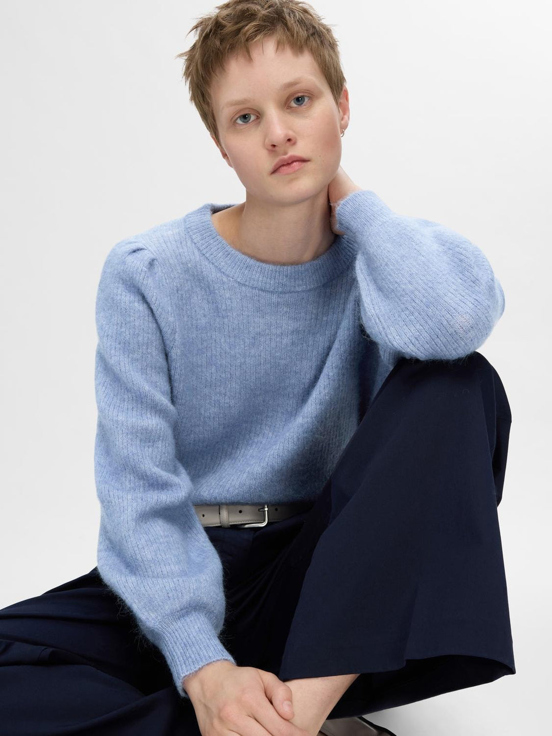 Lulu Ls Knit Rib O - Neck Endless Sky Melange | Genser | Smuk - Dameklær på nett