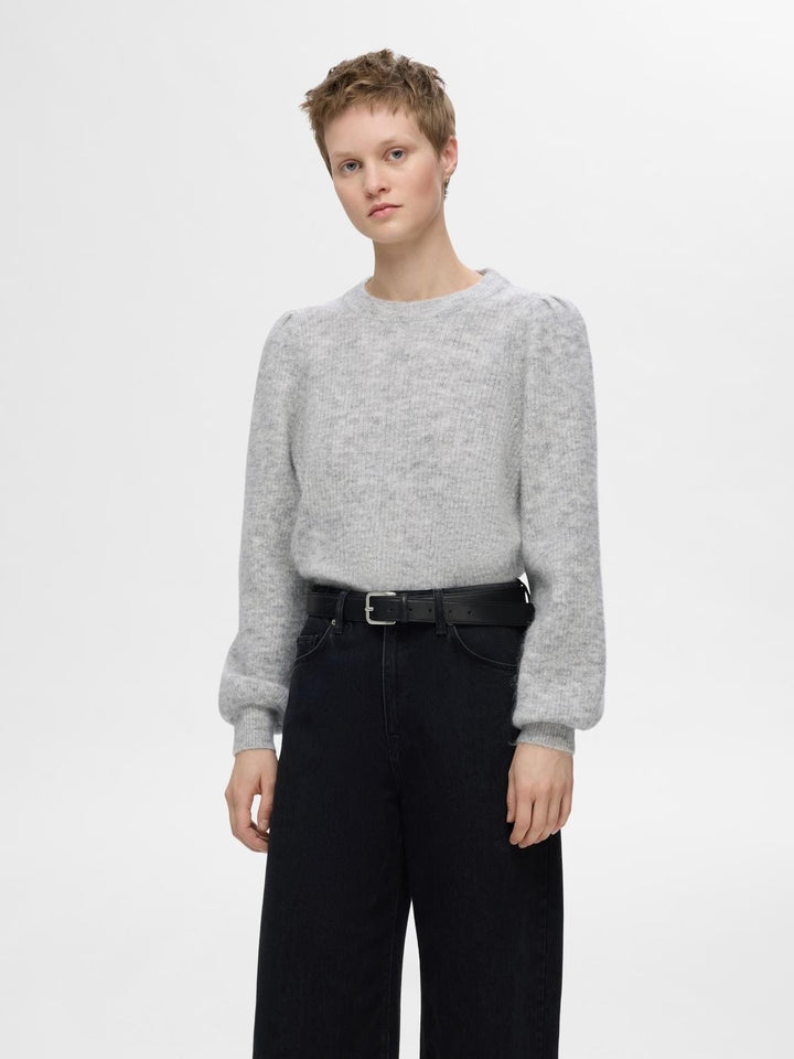 Lulu Ls Knit Rib O - Neck Light Grey Melange | Genser | Smuk - Dameklær på nett