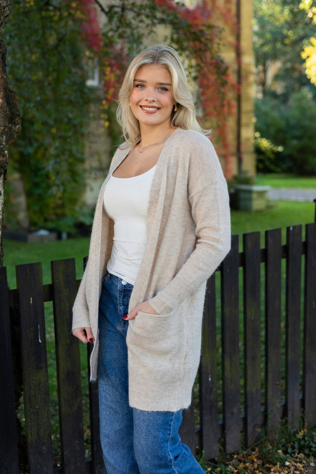 Lulu New Ls Knit Long Cardigan Birch Melange | Genser | Smuk - Dameklær på nett