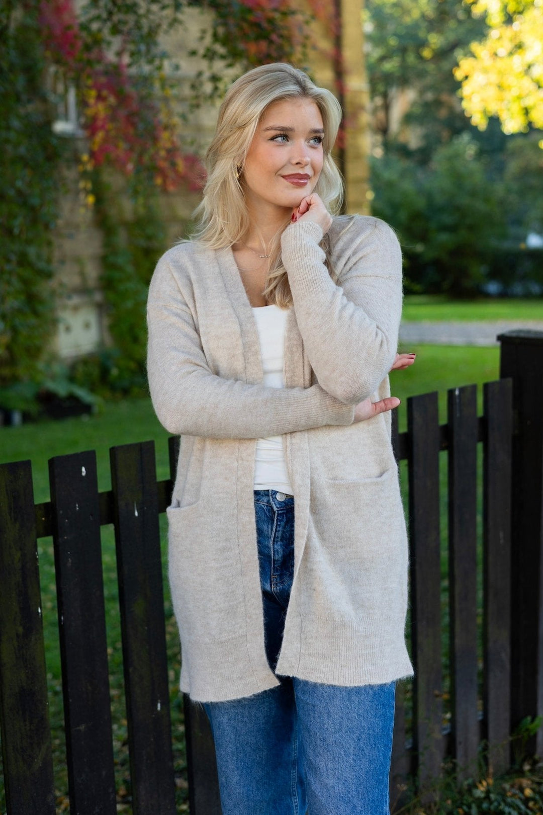 Lulu New Ls Knit Long Cardigan Birch Melange | Genser | Smuk - Dameklær på nett