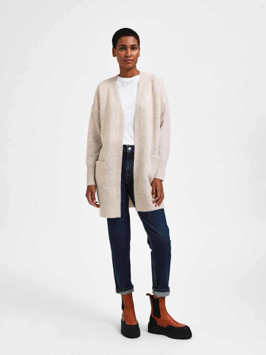 Lulu New Ls Knit Long Cardigan Birch Melange | Genser | Smuk - Dameklær på nett