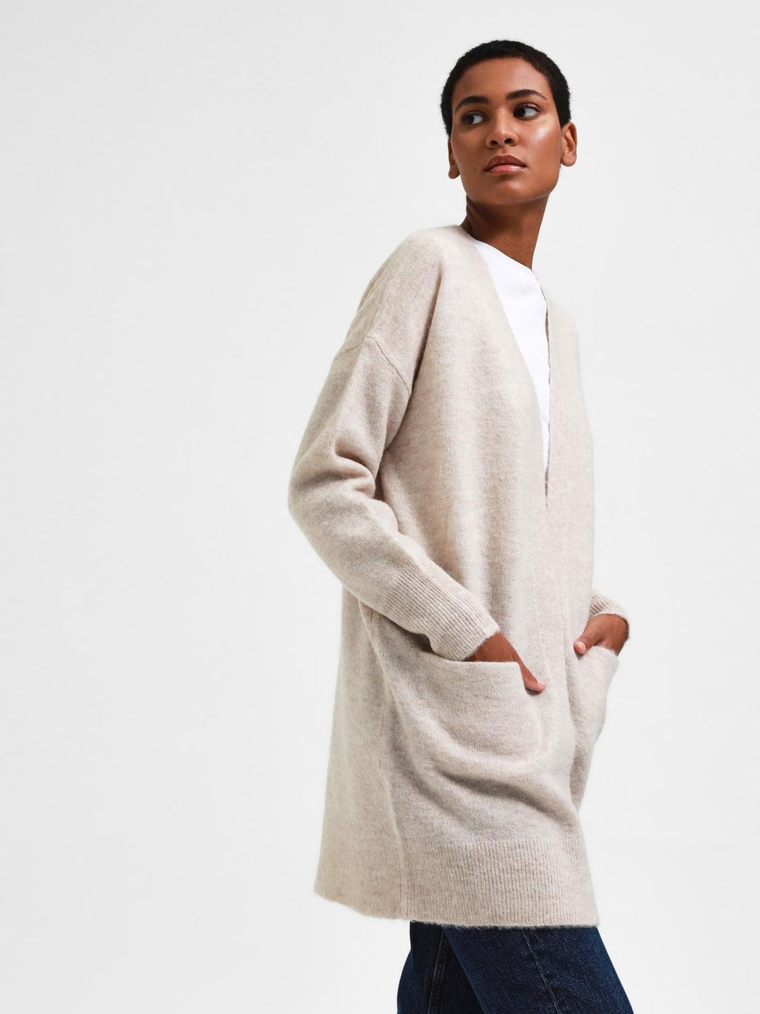 Lulu New Ls Knit Long Cardigan Birch Melange | Genser | Smuk - Dameklær på nett